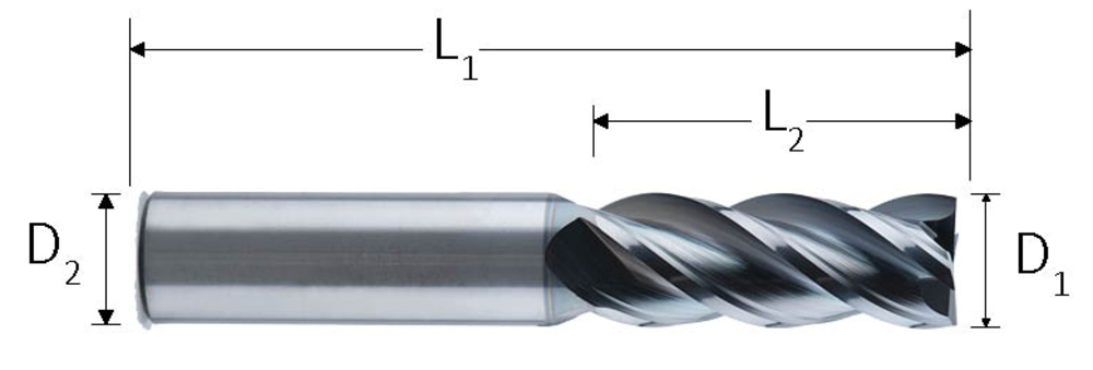 AlTiN Monolayer Finish 30 Deg Helix Melin Tool CCMGS Carbide Micro Square Nose End Mill 0.0781 Cutting Diameter 0.125 Shank Diameter 4 Flutes 1.5000 Overall Length